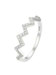 1 件 S925 純銀鍍 18k 金簡約時尚心跳波浪 V 形戒指帶立方氧化鋯適合小指 - 銀色 - 查看 1