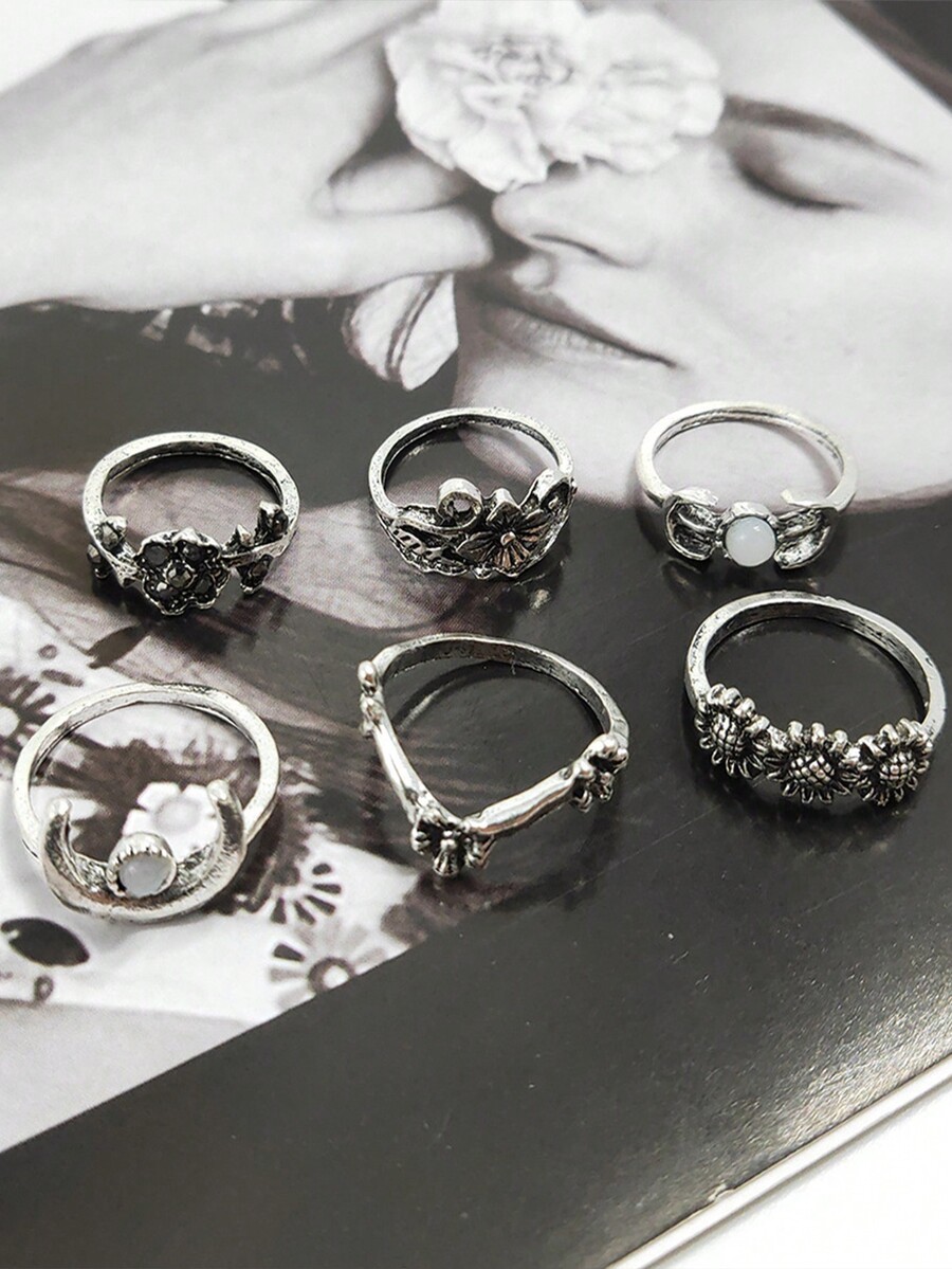 14pcs/Set Boho Vintage Ring Set Punk Gothic Star Moon Sun Geometric