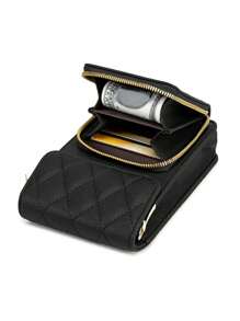 MIYIN Fashion Casual Litchi Embossed Phone Wallet For Woman With Adjustable Wide Strap Minimalist Solid Color PU Shoulder Bags With Card Slot Quilted Detail Flip Crossbody Bag With Front Zip Pocket For Lady For Daily Use (Black) Phone Pouch IPhone Bag Pouch Phone Cross Body Bag Women For Women Wallet Purse Wallet