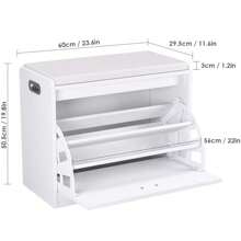 Furchen Schuhbank mit Sitzfläche, Schuhschrank mit Sitzbank, Weiße Schuhbank, Schuhregalbank, Eingangsschuhschrank, Holz, mit 3 Regalen, geeignet für Flureingang, Schlafzimmer, Wohnzimmer, 60x29,5x50,5 cm - Weiss - Übersicht 6