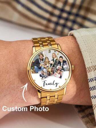 1pc Aangepaste fotohorloge Gegraveerde herenlegering armband Fotohorloge voor mijn familie aan vriendje Valentijnsdagcadeaus voor mannen Ledencadeau voor hem, vriendje, echtgenoot, ideaal voor Valentijnsdag, verjaardagen, jubilea, afstuderen, bruiloften, Vaderdag