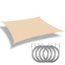 1 Set Large Rectangular Sun Shade Sail, Waterproof, 98% UV Protection, Suitable For Patio, Garden, Swimming Pool, Outdoor Camping, With Installation Steel Cable - Light Yellow - View 3
