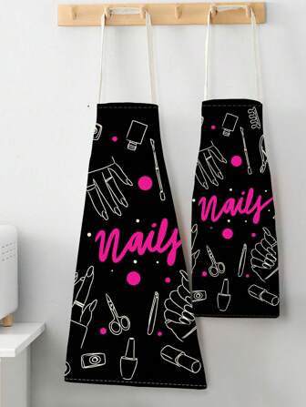 1Pc Nail Polish Pattern Apron, Kitchen & Garden & Baking Accessory, Cooking Apron
