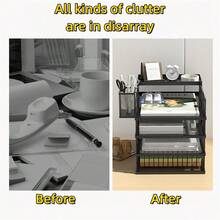 FANXI 4-Tier Desktop European Classic Style File Organizer Folder Rack Metal Mesh Letter Tray Magazine Rack, Suitable For Home/Office/School, Black - Four-layer Basic - View 5