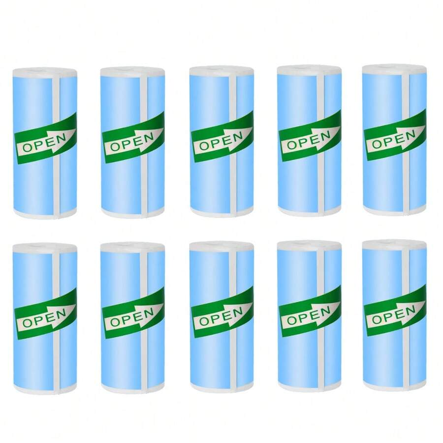 Maerknon 藍色熱印紙10捲 自黏式57mm標籤貼紙相片 適用於無線相片無墨迷你打印機用白色收據發票打印紙張