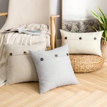 Funda de cojín de lino vintage decorativa removible de tres botones con tela de yute de bambú tejida, Amplio uso adecuado para sala de estar, dormitorio, oficina, sofá, cama, coche, silla y ventana de bahía, También puede ser un regalo, sin relleno de una funda de almohada - plata - Ver 7