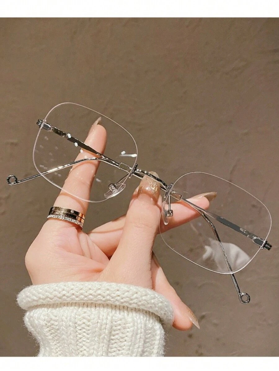 1pc Unisex Metal Frameless Simple Fashion Non-Prescription Glasses - Silver - View 1