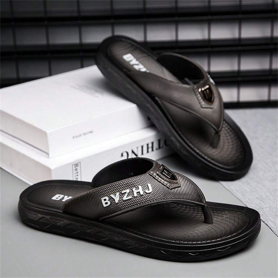 Men's Thick-Soled Leather Outdoor Slipper Couples Retro Soft-Bottom Beach Flip-Flops - Black - View 1