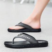 Men's Thick-Soled Leather Outdoor Slipper Couples Retro Soft-Bottom Beach Flip-Flops - Black - View 5