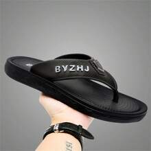 Men's Thick-Soled Leather Outdoor Slipper Couples Retro Soft-Bottom Beach Flip-Flops - Black - View 4