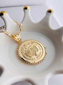 Collar centenario, moneda de 50 pesos, Medalla grande con cristales alrededor, collar con colgante de moneda, (oro laminado). - moneda - Ver 7