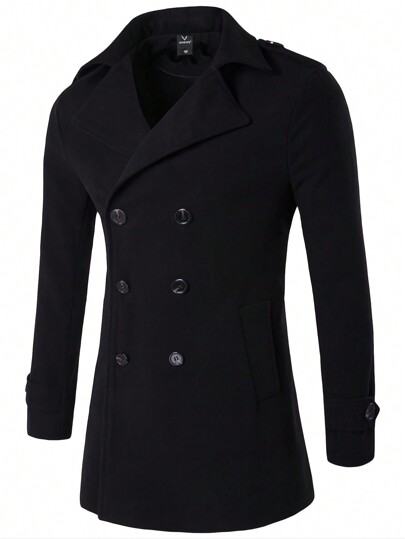 New Men's Double-Breasted Epaulet Overcoat Jacket Windbreaker D111