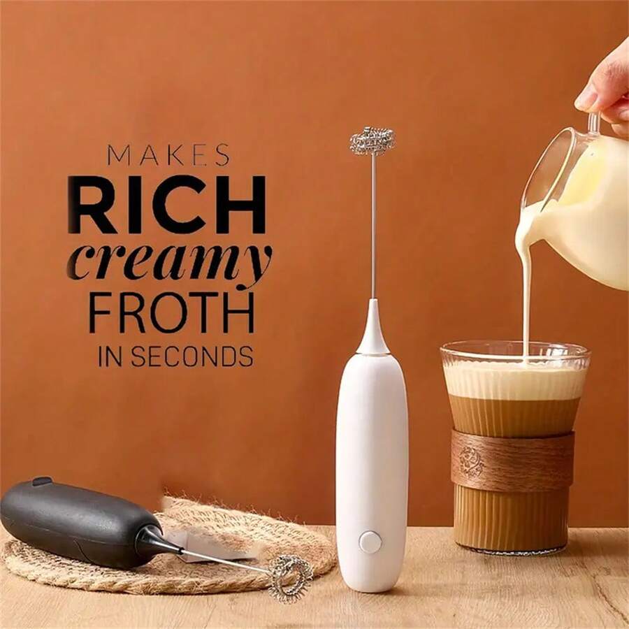 1入組電池式迷你奶泡器、咖啡打蛋器、手持泡沫製造機,適用於卡布奇諾、熱巧克力、拿鐵等飲品(需2pcs Aa電池,不包括) - 白色 - 查看 1