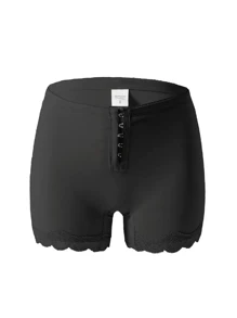 女性修身塑身衣，拉鍊式腰夾，蕾絲修邊提臀內褲，臀部加強效果 - 黑色 - 查看 8