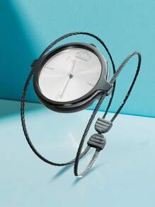1pc aangepast modehorloge voor dames aangepaste naamhorloges - creatief polshorloge armbandhorloge met draad horlogeband voor vrouwelijke vrouwen rond gezicht metalen dubbele band mode dames armband manchethorloge zilver / zwart / rose goud / 14k goud 3 cm bandbreedte verstelbare bandlengte 3 cm diameter Valentijnsdag Dagverjaardagscadeau voor vrouwen vriendin vrouw