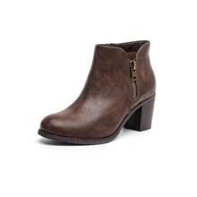 Women's Wide Width Ankle Boots, Chunky Heel Extra Wide Short Booties With Side Zipper - 棕色 - 查看 1