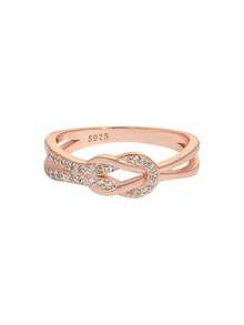 Cubic Zirconia Decor Silver Wedding Band - Rose Gold - View 4