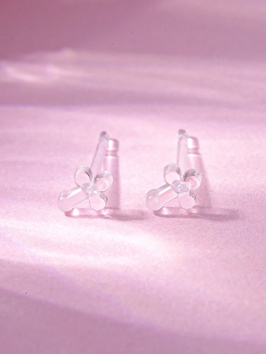 1 đôi Trong sáng Nhựa PC Chất liệu Vượt qua Hình dạng Bông tai stud Với Trắng Hộp Và Silicone Đinh tán tai , Thích hợp Đối với Nhạy cảm Đôi tai Và Mặc Đang ngủ - chữ thập hình tròn - Xem 1
