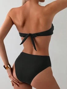 New Sexy Bikini Set With Metallic Details, Strapless And 2 Pieces Summer - Black - View 4