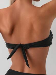 New Sexy Bikini Set With Metallic Details, Strapless And 2 Pieces Summer - Black - View 6