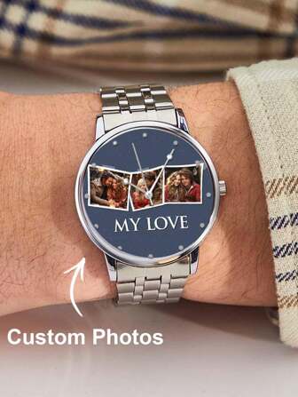 1 stuk gepersonaliseerd fotohorloge voor koppels. Gepersonaliseerde fotowijzerplaat - Perfect cadeau voor Vaderdag en Moederdag! Personaliseer je eigen horloge met afbeeldingen en tekst. Ideaal voor mannen en vrouwen. Wijzerplaatdiameter: 3,8 cm. Band: 20 * 1,8 cm. Verkrijgbaar in zilver, goud en zwart. Modieus horloge voor moeder, vrouw, vader, echtgenoot, vriend en vriendin. Toon je genegenheid op Valentijnsdag of verjaardag. Uit je liefde.