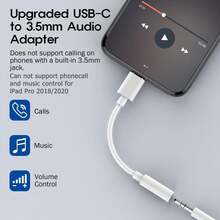 Usb C To 3.5mm Audio Aux Jack Adapter With Cable, Compatible With Iphone 15 Pro Max/15 Pro/15 Plus/15/Samsung S24/S23/S22/S21 Ultra Plus/Huawei Series - Black - View 6