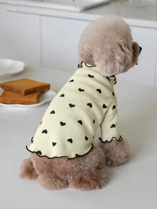 Valentine's Day 1pc Heart Print Pet Tee - Beige - View 2