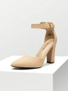 Women's Chunky High Heels Pumps Ankle Strap Closed Pointed Toe Elegant Fashionable Comfortable Dating Wedding Party Dress Shoes