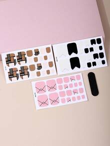 Beauty Sticker 3 Sheets (66 Toes) Simpe French Line Design Toe Nail Stickers+1pc Nail File - Full Toe Nail Art Sticker For Women And Girls - Multicolor - View 2