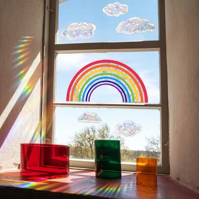 1pc Sunlight Reflective Electrostatic Glass Sticker With Rainbow And Cloud Pattern,Stickers,Wall Decal, Vinyl Decal For Home Decorations,Spring Decoration Items Refresh Your Home,Rama Decoration Stickers Gifts Birthday Graduation