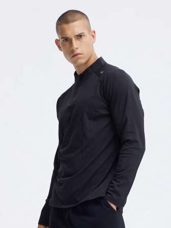 SHANYING Boyfriend Style Men's Elastic Half Zipper Sport Fitness Long Sleeve Top
