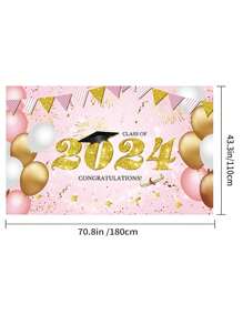 2024 Graduation Party Decorations Pink Backdrop Cloth - Congrats Grad Banner With Class Of 2024 Graduation Backdrop - Graduation Party Supplies - Pink - View 3