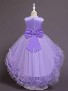 Tween 女童无袖花卉网眼拖尾公主裙、派对节钢琴演奏礼服 - 紫色 - 查看 6