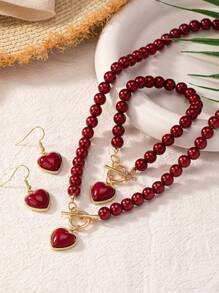 A Romantic & Stylish Heart Pendant Necklace, Bracelet And Earrings Set For Women, Perfect For Attending Evening Parties, Dinners, Celebrations Or As Birthday Gifts For Girlfriends Valentines,Mom,Mother,Mother's Day,Gift