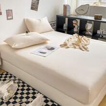 3件套親膚刷毛緊貼床單，360度包裹，防滑，無螢光劑，吸汗排濕床墊保護套+ 2枕套（1緊貼床單+ 2枕套）適用於臥室，客房，宿舍，兒童房，適用於四季 - 白色 - 查看 6