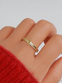 1個925純銀復古簡約豪華時尚14k鍍金指環,適用於女孩友誼生日日常佩戴珠寶禮物 - 金色 - 查看 1