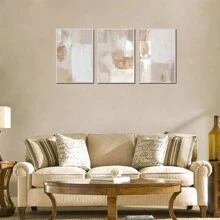 3pcs Beige & Gold Abstract Gallery Wall Art, Nordic Style Minimalist Abstract Artwork, Modern Abstract Mixed Media Art For Living Room, Bedroom, Kitchen, Office Wall Decor, Framless