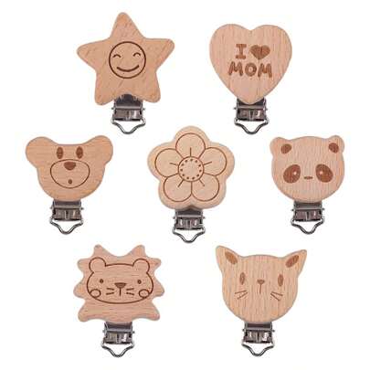 5pcs Wooden Clip Animal Shaped Cartoon DIY Beaded Jewelry Findings For Making Anti-Lost Clip