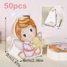 50PCS Baby Shower Baptism Favor Christening Gifts Box For Girl  First  Decor - Pink - View 2