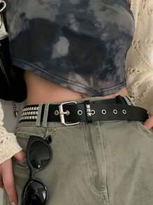 ACESSÓRIOS Nova Moda Do Punk Rebite Cinto Para Mulheres Lantejoulas Personalidade Estilo Concave Fresco
