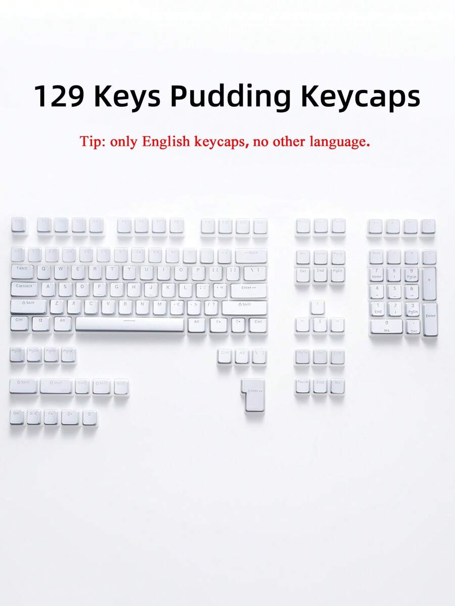 Pudding Keycaps Set PBT Keycaps 129 Keys OEM Profile US-Layout For Mechanical Keyboard Compatible With Cherry MX, Gateron, , Outemu - White - View 1
