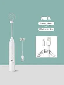 1pc Batidor de leche eléctrico portátil con carga USB: de mano, 3 velocidades 6000 RPM con 2 batidores - Batidora de café compacta - Blanco - Ver 10