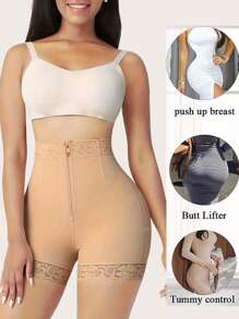 提臀塑身衣 女士收腹内裤 带钩扣拉链 1 件 - 杏色 - 查看 6