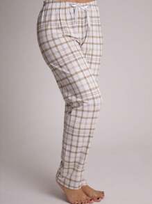 Women's Plaid Viscolycra Comfort Pajama Pants - 米色 - 查看 2