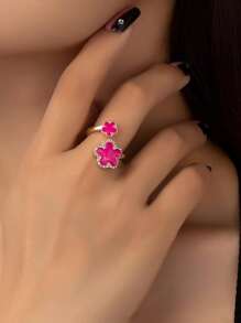 1pc Floral Enamel Butterfly Design Cocktail Ring For Women, Multicolor, European & American Daily Wear, Party Gift - Black - View 13