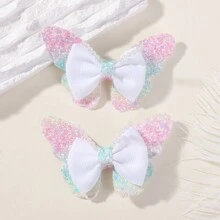 bilicaca 2pcs/Set Glittery Beaded Fashionable Cute Bow Hair Clip - White - View 7