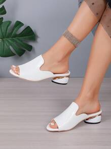 2024 Summer New Fashion Women Slippers, Casual Outdoor Soft Bottom Plus Size Open Toe Middle Thick Heels Slides - White - View 2