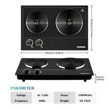 Cusimax 1800W Countertop Double Cast Iron Burner,7.4 In. And 6.1 In. Hot Plate With Temperature Controls & Indicator Lights,Portable 2 Burner Electric Cooktop Kitchenette,Great For Home Use,Easy To Clean - 黑色 - 查看 9