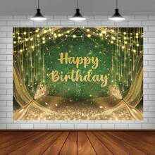 Green Happy Birthday Photography Background Cloth With Gold Sparkles, Birthday Party Decorations, Photo Studio Props, For Boys And Girls,Christmas