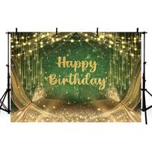 Green Happy Birthday Photography Background Cloth With Gold Sparkles, Birthday Party Decorations, Photo Studio Props, For Boys And Girls,Christmas